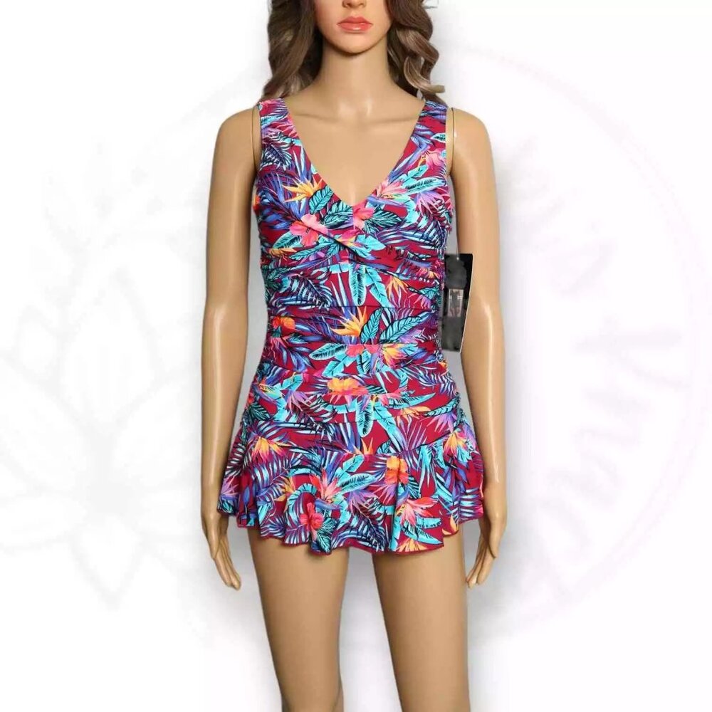 Shore Shapes Swimwear Multicolored Tropical Floral Print Shaping Swim Dress 16